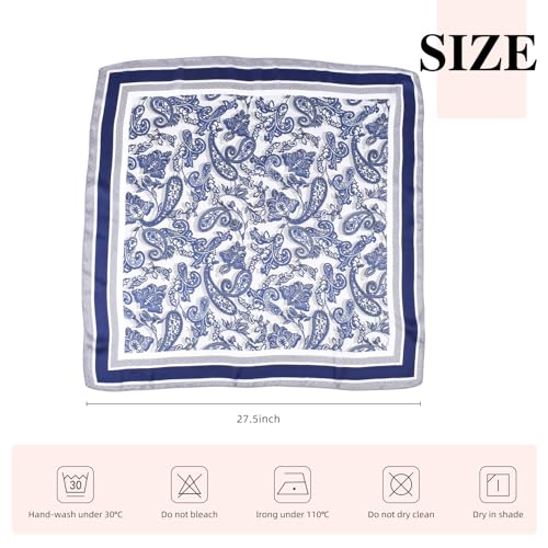 27.5 Inches Silk Head Scarf for Women Satin Hair Scarf Silk Wrap Neck Square Scarves Feeling Scarf Boho Headwear - color: Navy Blue- Small Cashews