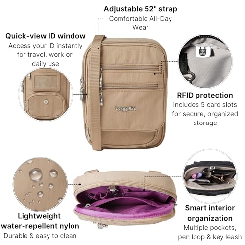 Baggallini Journey Crossbody Bags for Women 9x6 Small Lightweight Travel Handbag W/RFID - color: Beach