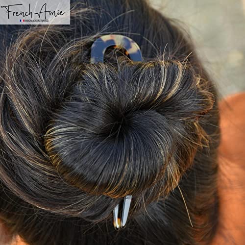 French Amie Slick Tokyo Large 4 1/4" Handmade Cellulose Acetate No Slip Grip Metal Free Chignon U Hair Pin Stick for Women and Girls, Made in France - color: Tokyo
