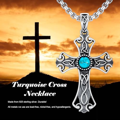 Turquoise Necklaces 925 Sterling Silver Western Necklace Boho Jewelry for Men Women Her Birthday Valentines Day Gifts - style: 1-Celtic Cross Necklace