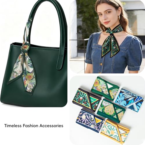 ZXZH 6 Pack Fashion Scarves for Women, Versatile Boho Head Scarf, Satin Scarf for Hair, Neck, Wrist, and Purse Accessories - color: Exotic Jungle Leaf