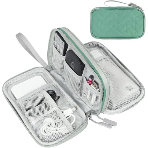 FYY Electronic Organizer, Travel Cable Organizer Bag Pouch Electronic Accessories Carry Case Portable Waterproof Double Layers All-in-One Storage Bag for Cable, Cord, Charger, Phone,-Pattern Green - color: Green-Pattern, style: Small