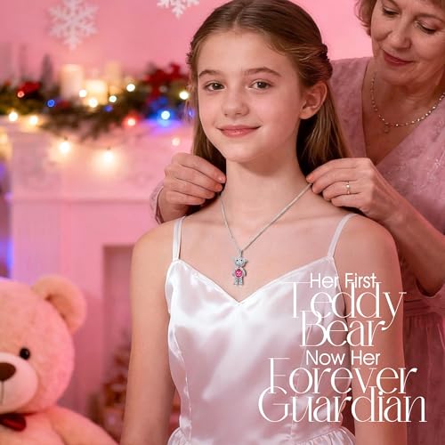 Swarovski Crystal Teddy Bear Necklace, White Gold Plated, Playful Movable Design, Sweet Warmth & Love Symbol Jewelry Gift for Women Teens Girls, Gift-Ready Packaging - style: White Gold Plated Brass