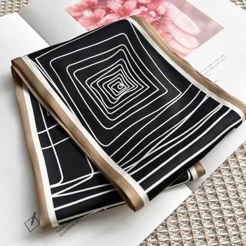 Silk Head Scarf for Hair Fashion Headwrap for Women Lightweight Neck Tie - color: X011-black Geometry