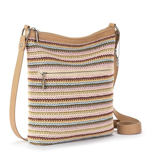 The Sak Lucia Crossbody Bag in Crochet, Convertible Purse with Adjustable Shoulder Strap - color: Multi Stripe
