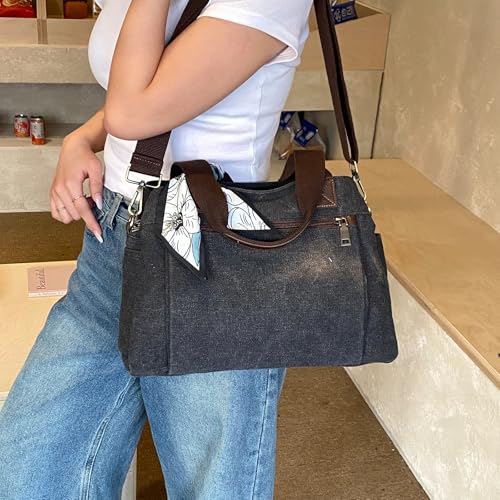 Canvas Hobo Bags for Women Casual Tote Bag Purses and Handbags Multi-Color Striped Crossbody Bags Ladies Top Handle Satchel - color: Wy31-black