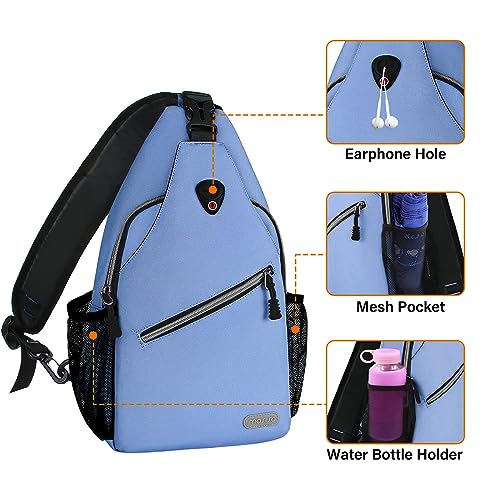 MOSISO Sling Backpack, Multipurpose Crossbody Shoulder Bag Travel Hiking Daypack - color: Airy Blue