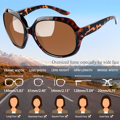 Joopin Oversized Sunglasses Womens Trendy Polarized Large Driving Sun Glasses Ladies UV Protective Big Sunnies Shades - color: D02-black + Tortoise/Brown