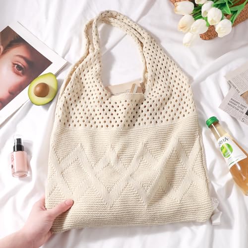 EIMMBD Crochet Bags for Women Beach Totes Bags Aesthetic Summer Tote Shoulder Hippie Bag Knit Bag - color: Standard Beige-a
