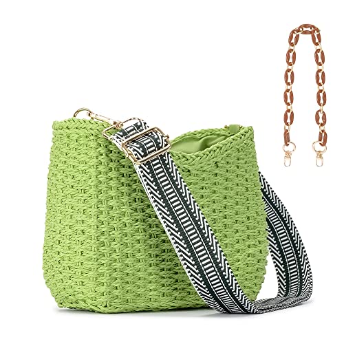 Herald Small Summer Crossbody Bags for Women, Beach Handmade Straw Woven Pocketbooks Handbag Shoulder Purse - color: Green