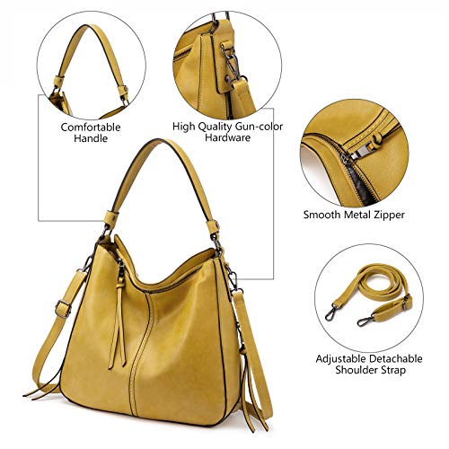 Realer Hobo Crossbody Bags for Women Designer Faux Leather Hobo Handbags Retro Large Size Shoulder Bag Bucket Purse - color: Yellow-gun Black Hardware（15.2"）, size: Large-15.2 inch