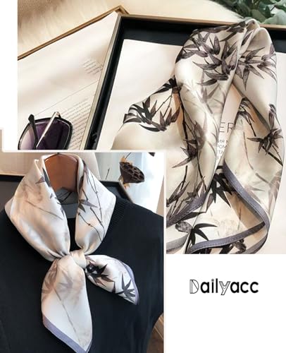 Dailyacc Hair Bandanas Scarf For Women Lightweight Fashion Neck Silk Satin Head Scarves For Sleeping Handbags Scarf - color: 10-plain Bamboo Leaves/27.5*27.5in