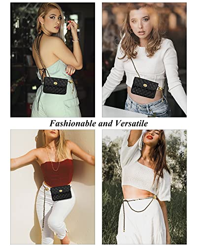 YAMEIZE PU Leather Chain Belt Bag for Women - Crossbody Waist Bag Fanny Pack Detachable Belt Chain Women Evening Mini Handbag - color: Black - Small (7.1x5.1 Inch)