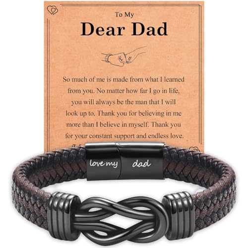Infinity Knot Bracelet Leather Bracelet Gifts for Son Grandson Nephew Brother Dad Husband Uncle Grandpa Boyfriend, Easter Graduation Christmas Valentines Fathers Day Birthday Gifts for Boys Men Him - style: Dad
