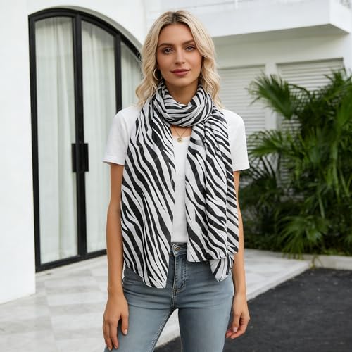 Womens Leopard Print Scarves - Fashion Cheetah Wrap Scarves Long Soft Lightweight Sunscreen Scarf for All Seasons - color: Zebra Stripes