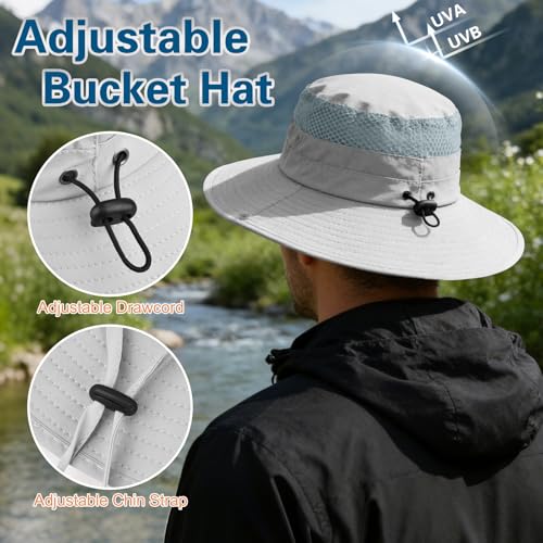Sun Hat for Men Women UV Protection Wide Brim Fishing Hats Breathable UPF 50+ Boonie Bucket Hats Beach Safari Hiking Garden - color: 1 Pack Lightgrey-1