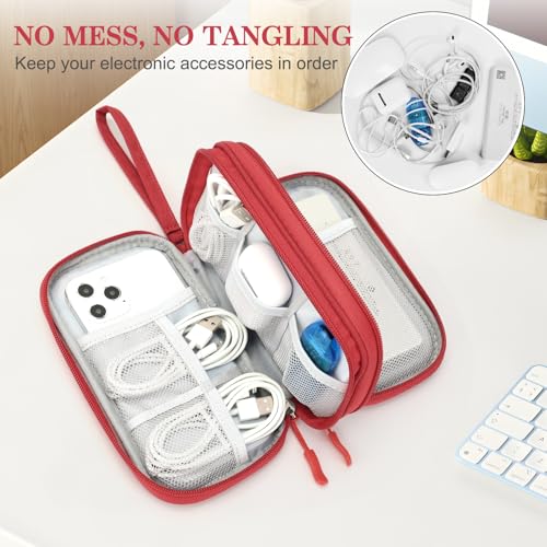 FYY Travel Cable Organizer Pouch Electronic Accessories Carry Case Portable Waterproof Double Layers All-in-One Storage Bag for Cord, Charger, Phone, Earphone Red - color: Red, style: Small