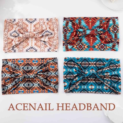 Acenail Wide Headbands Bohemian Head Wraps Floral Printed Knotted Head Bands Turban Elastic Non Slip Hairbands Yoga Workout Head Scarfs Boho Hair Accessories for Women 4Pcs (Chic) - color: Chic