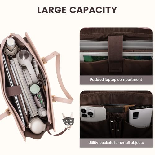 LOVEVOOK Laptop Tote for Women, 15.6 inch Canvas Laptop Bag with Clutch Purse, Computer Office Business Briefcase, Casual Handbag for Travel College Teacher School - color: Rosy Brown, size: 15.6 inch