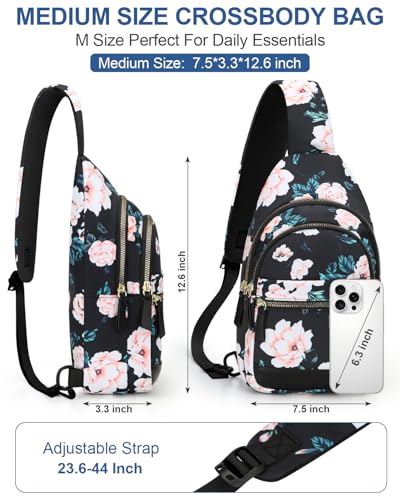 Capolo Sling Bag for Women Men Waterproof Crossbody Bags for Women Trendy Casual Fanny Pack with Convertible Shoulder Strap Chest Bag for Travel Hiking(Black Flower, Medium) - color: Black Flower, size: Medium