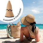 Beach Sun Straw Hats for Women, UPF 50+ UV Sun Protection Wide Brim Summer Straw Hat Foldable Packable Roll up Cap - color: Deep Khaki