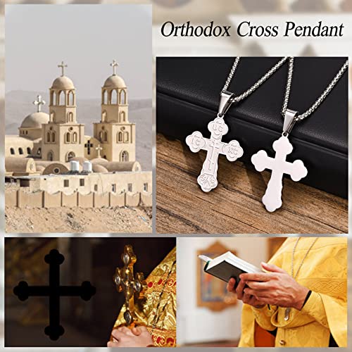Men's Orthodox Cross Pendant Necklace - Trendy Religious Cross Chain,Hypoallergenic Waterproof Stainless Steel Christian Long Necklaces,Non Tarnish Byzantine Cross Symbol Pendants Necklace for Him - color: Silver-new