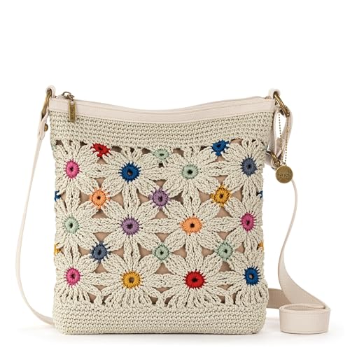 The Sak Lucia Crossbody Bag in Crochet, Convertible Purse with Adjustable Shoulder Strap - color: Natural Multi Flower