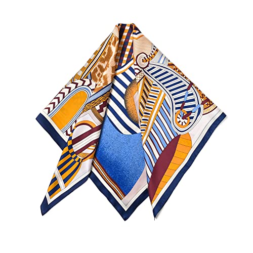 SHIROUYU 100% Pure Mulberry Silk Scarf 35" Large Square Lightweight Headscarf –Women’s Hair Wraps The shawl-With Gift Packed - color: Dark Blue