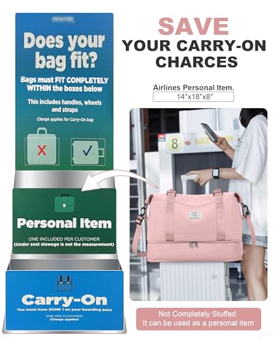 Travel Duffel Bag, 18x14x8 Inches Travel Bag Spirit with Shoes Compartment, Weekender Overnight Bag for Women with Trolley Sleeve, Carry On Bag for Airplanes Sport Tote Gym Bag Pink - color: H2-Pink, size: Large