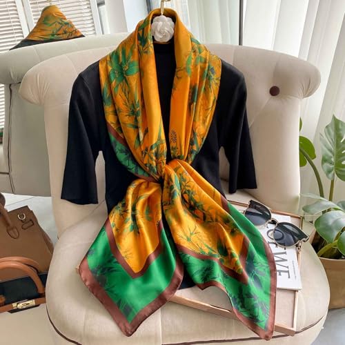 XL 43 Inch Extra Large Square Scarf Fashion Scarves Silk Feeling Hair Scarf Wrapping Scarfs Night Sleeping Headscarf - color: Ba1029