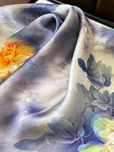 ANDANTINO 100% Mulberry Silk Square Scarf for Hair-25.6" X25.6'' Women Men Natural Silk Neckerchief Digital Printed Headscarf - color: Flowers-purple