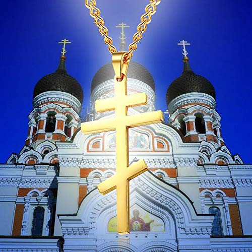 Men's Orthodox Cross Pendant Necklace - Trendy Religious Cross Chain,Hypoallergenic Waterproof Stainless Steel Christian Long Necklaces,Non Tarnish Byzantine Cross Symbol Pendants Necklace for Him - color: 3 Pcs