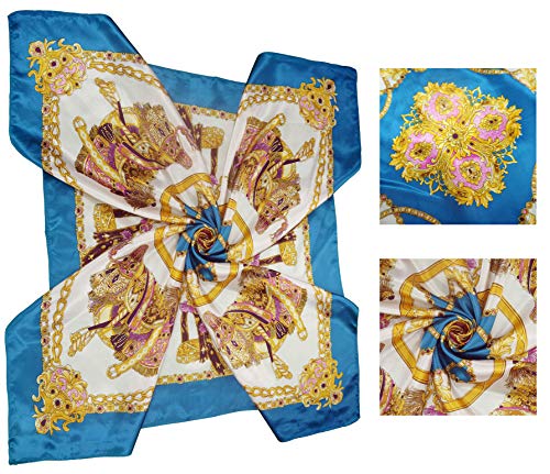 4 Pc Set Large 35 x 35 inches Satin Square Scarves Neck Hair Head Scarf Bundle - color: Set Y13