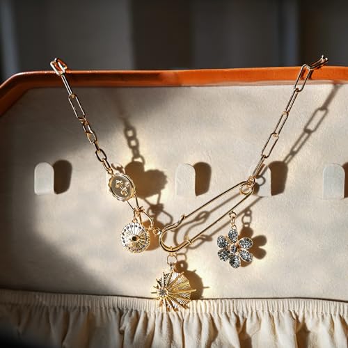 ORIGENCE Sun Heart Necklace for Women 18K Gold Plated Heart Pendant Necklace Chunky Chain Choker Necklaces Hip Hop Charm Necklaces Trendy Unisex Jewelry - style: 4Charm-Gold