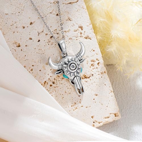 Turquoise Necklaces 925 Sterling Silver Western Necklace Boho Jewelry for Men Women Her Birthday Valentines Day Gifts - style: 3-Cow Skull Necklace