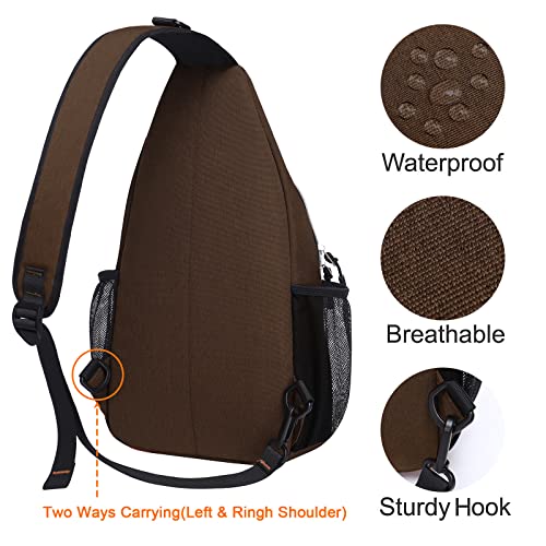 MOSISO Sling Backpack, Multipurpose Crossbody Shoulder Bag Travel Hiking Daypack - color: Caramel Brown