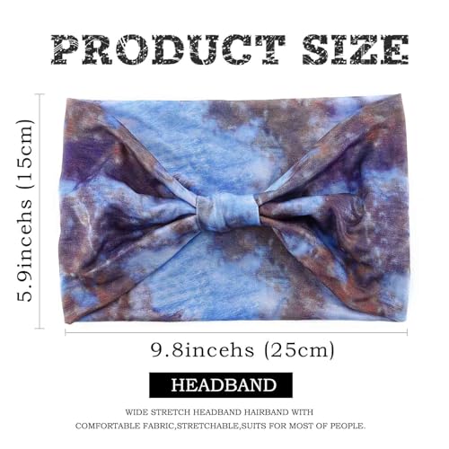 Acenail Wide Headbands Women Turban Knotted Headband Elastic Non Slip Boho Hairbands Tie Dye Hairband Bohemian Workout Head Wraps Yoga Hair Scarfs Fashion Hair Accessories for Women 4Pcs(#3 Tie Dye) - color: Tie Dye