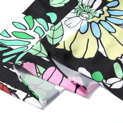 AWAYTR 35” Silk Scarf for Women Large Head Scarf Square Hair Scarf Satin Hair Bandana Printed Silk Sleeping Head Wrap - color: Cartoon Flower(white&black)