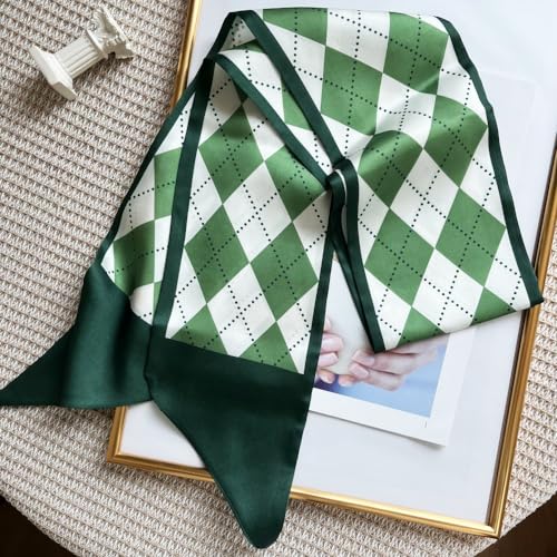 Silk Head Scarf for Hair Fashion Headwrap for Women Lightweight Neck Tie - color: X016-green Geometry