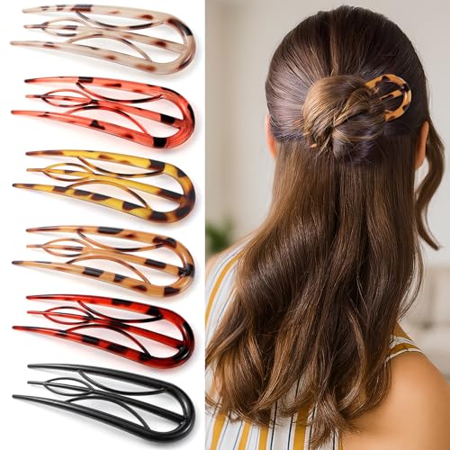 6PCS French Hair Pins for Women, French Pins Hair, Large Hair Styling Pins for Thin Thick Hair, Unique 3 Internal Teeth Hair Sticks Wild Prints-B - color: leopard print-B