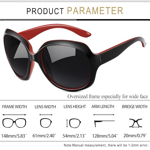 Joopin Oversized Sunglasses Womens Trendy Polarized Large Driving Sun Glasses Ladies UV Protective Big Sunnies Shades - color: B06-black Red/Black