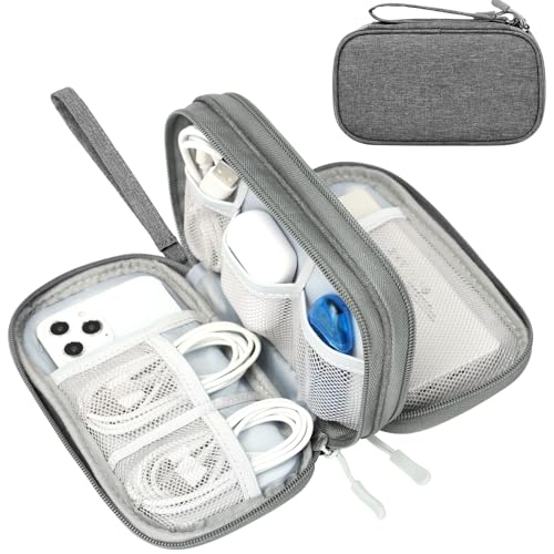 FYY Travel Cable Organizer Pouch Electronic Accessories Carry Case Portable Waterproof Double Layers All-in-One Storage Bag for Cord, Charger, Phone, Earphone Dark Grey - color: Dark Grey, style: Small