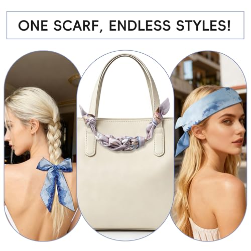 ZXZH 6 Pack Fashion Scarves for Women, Versatile Boho Head Scarf, Satin Scarf for Hair, Neck, Wrist, and Purse Accessories - color: Oriental Ink Landscape