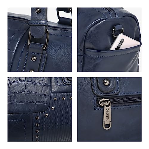 Dasein Women Soft Vegan Leather Barrel Bags Large Hobo Top Handle Work Totes Satchel Handbags Shoulder Purse - color: Navy Blue