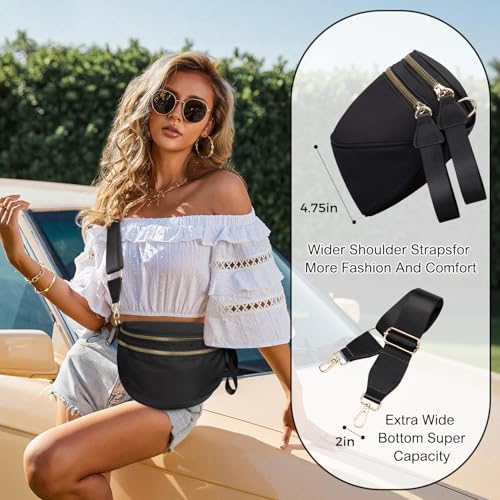 Spacious Nylon Checkered Crossbody Bum Bag for Women, Fashion Checkerboard Fanny Pack Purse with Anti-theft Pocket, Adjustable Wider Strap Wasit Bag - color: Black