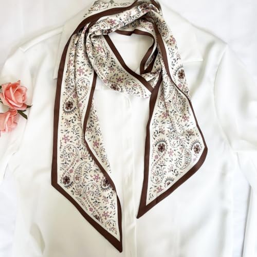 Silk Head Scarf for Hair Fashion Headwrap for Women Lightweight Neck Tie - color: X003-white Paisley