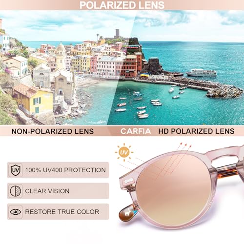 CARFIA Polarized Sunglasses for Women: Acetate Frame, Small/Medium Size, UV400 Protection - Anti Glare CA5288 - color: 6. Pink Mirror