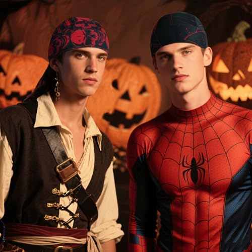 DOCILA 3 Pcs Do Rags for Men Skull Cap Bandana Hat Breathable Helmet Linner Beanie - color: Blackorangered