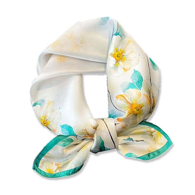 100% Mulberry Silk Neck Scarf - 21'' x 21'' Lightweight Neckerchief - Women Men Small Square Digital Printed Scarves - color: 133