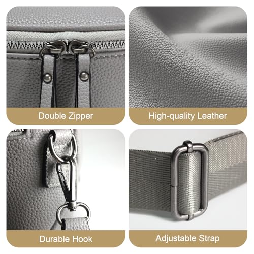 Crossbody Bags for Women, Large Vegan Leather Trendy Bum Bag - color: Ash Gray